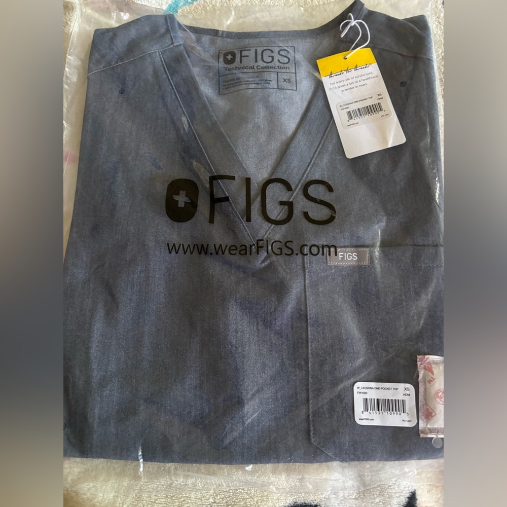 Figs Technical Collection Catarina One Pocket Scrub Top Chambray Blue Women XS